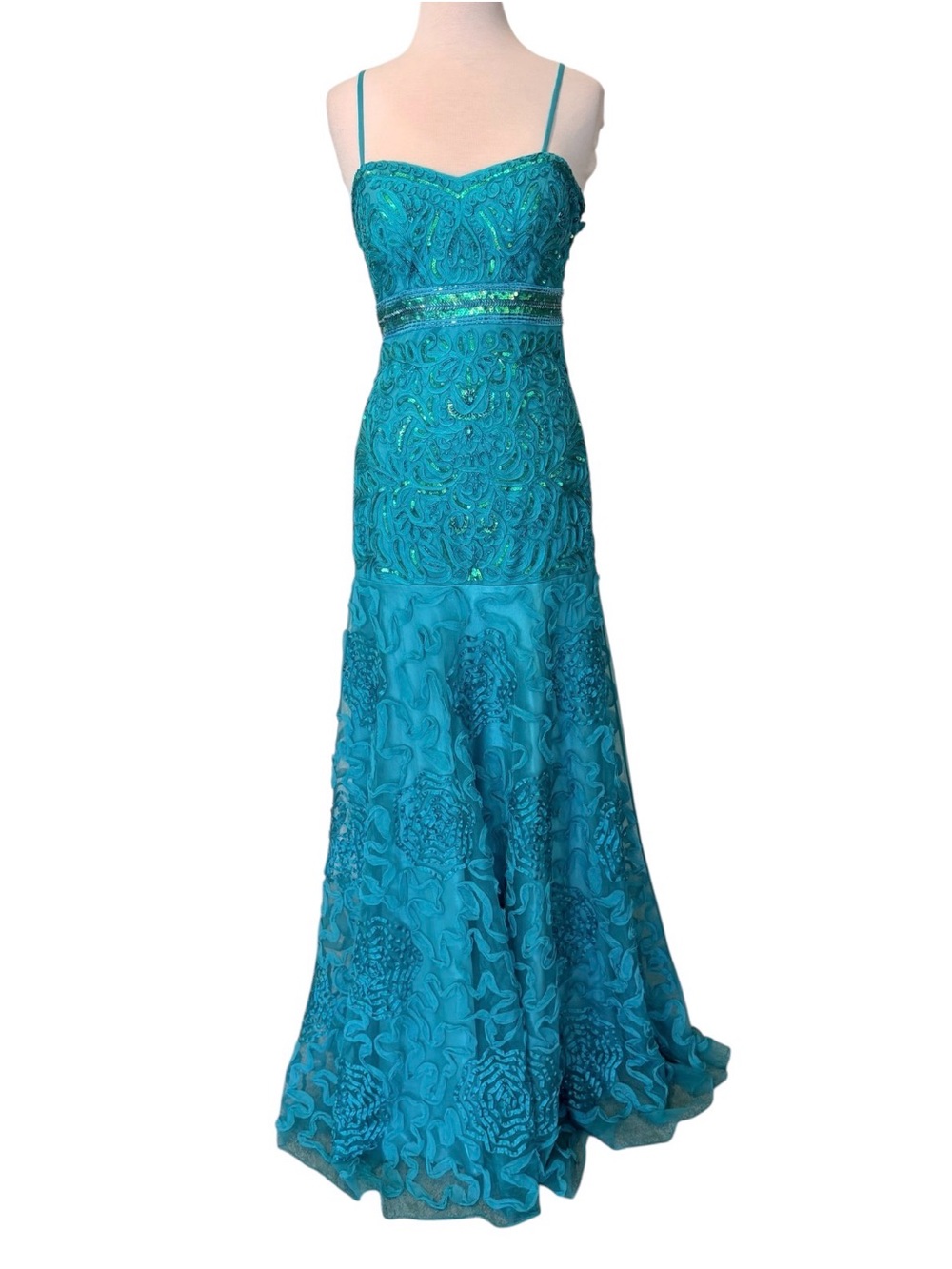 Sue Wong Dress NWT Teal Embellished Long Formal Maxi Dress Size 6